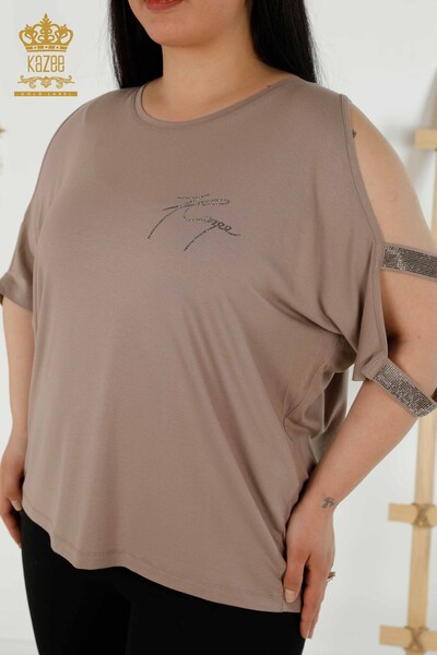 Bluză de damă cu ridicata detaliată pe umeri din nurcă - 79108 | KAZEE - Thumbnail