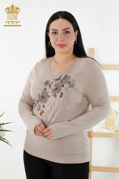 Bluză de damă cu ridicata din nurcă cu modele florale - 79045 | KAZEE - Thumbnail