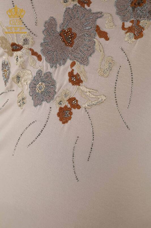 Bluză de damă cu ridicata din nurcă cu modele florale - 79045 | KAZEE