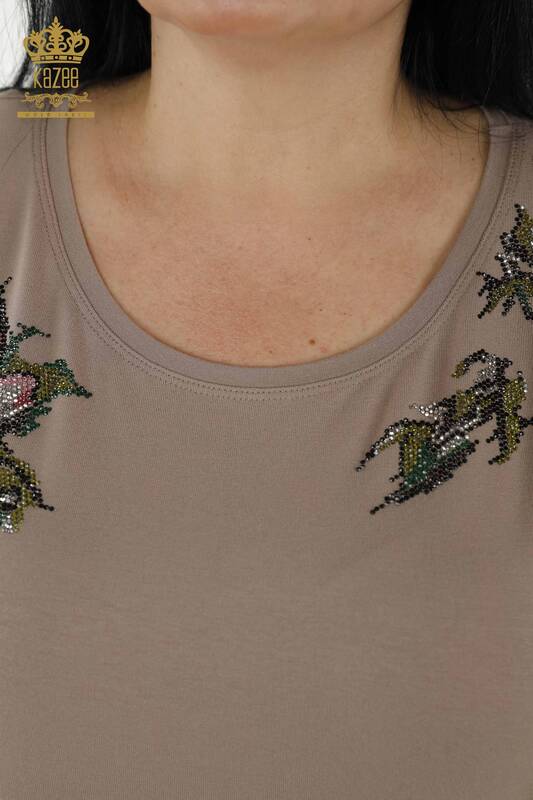 Bluză de damă cu ridicata din nurcă cu modele florale - 79089 | KAZEE