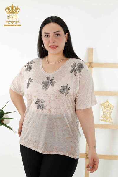 Bluză de damă cu ridicata din nurcă cu modele florale - 79126 | KAZEE - Thumbnail