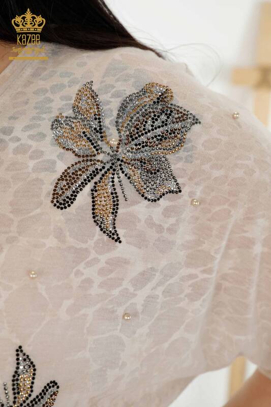 Bluză de damă cu ridicata din nurcă cu modele florale - 79126 | KAZEE
