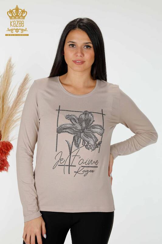 Bluză de damă cu ridicata din nurcă cu modele florale - 79014 | KAZEE