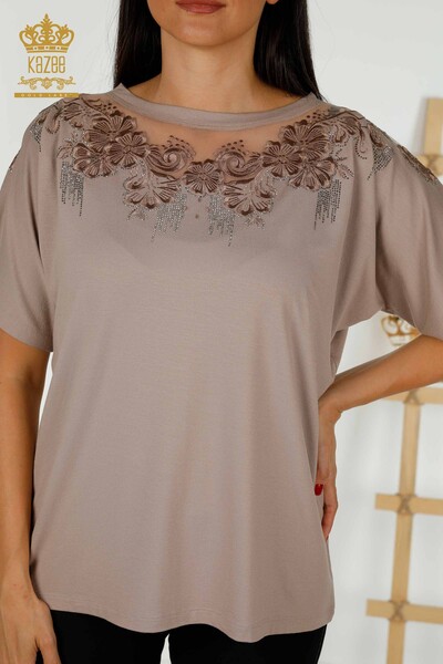 Bluză de damă cu ridicata din nurcă cu modele florale - 79081 | KAZEE - Thumbnail