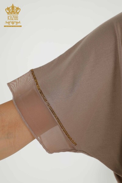 Bluză de damă cu ridicata din nurcă cu model fluture - 79103 | KAZEE - Thumbnail