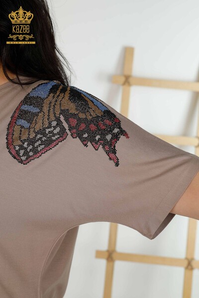 Bluză de damă cu ridicata din nurcă cu model fluture - 79154 | KAZEE - Thumbnail
