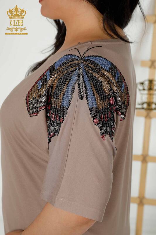 Bluză de damă cu ridicata din nurcă cu model fluture - 79154 | KAZEE