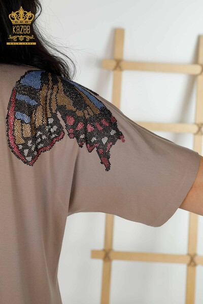 Bluză de damă cu ridicata din nurcă cu model fluture - 79154 | KAZEE - Thumbnail