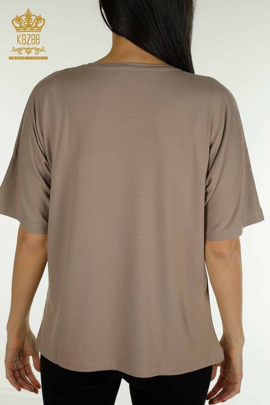 Bluză de damă cu ridicata din nurcă cu model fluture - 79364 | KAZEE