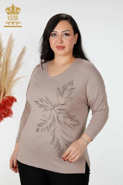 Bluză de damă cu ridicata, nurcă cu model de frunze - 77970 | KAZEE - Thumbnail