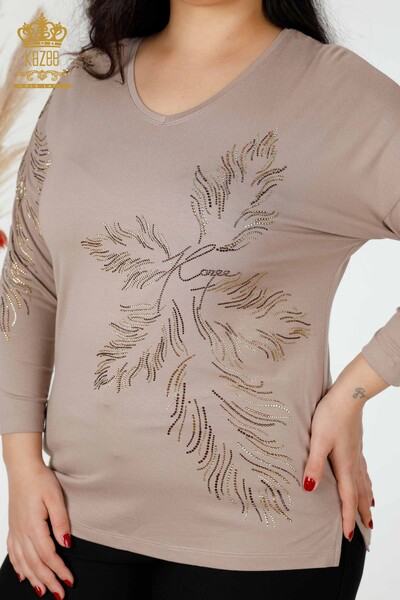 Bluză de damă cu ridicata, nurcă cu model de frunze - 77970 | KAZEE - Thumbnail