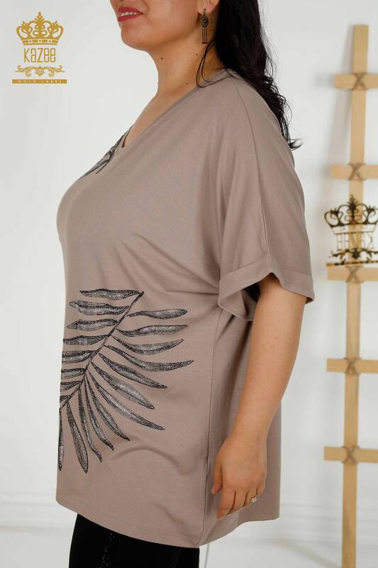 Bluză de damă cu ridicata, nurcă cu model de frunze - 79319 | KAZEE