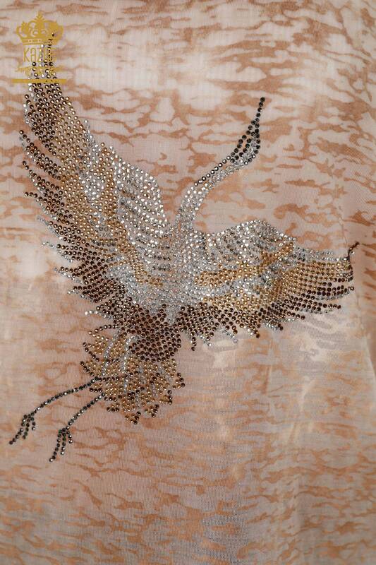 Bluză de damă cu ridicata din nurcă cu model de păsări - 79124 | KAZEE