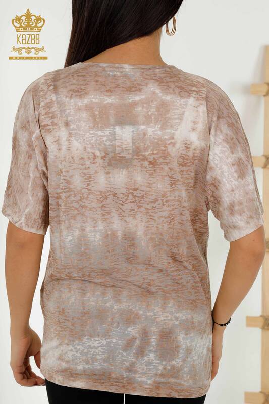 Bluză de damă cu ridicata din nurcă cu model de păsări - 79124 | KAZEE