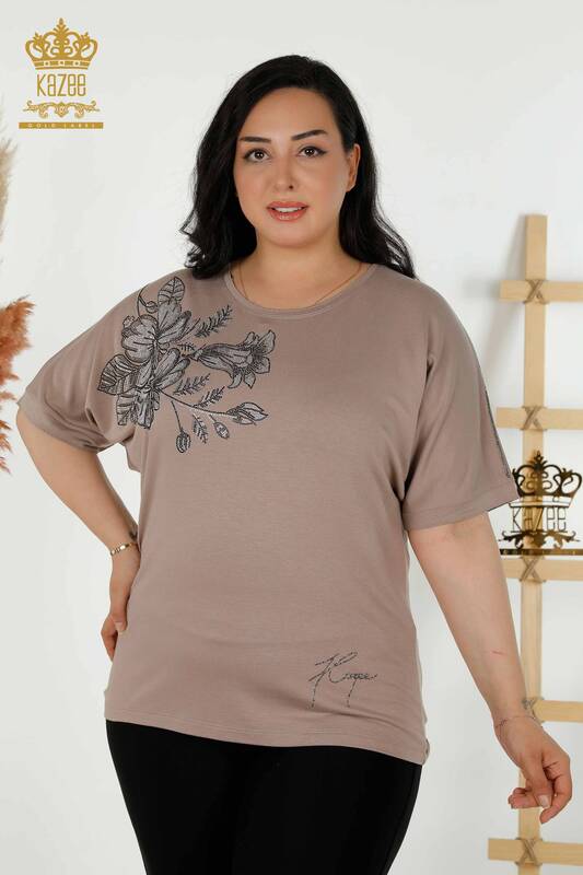 Bluză de damă cu ridicata din nurcă cu modele florale - 79307 | KAZEE