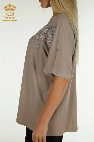 Bluză de damă cu ridicata, nurcă cu model de frunze - 79090 | KAZEE - Thumbnail