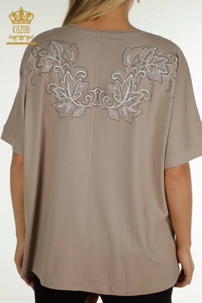Bluză de damă cu ridicata, nurcă cu model de frunze - 79090 | KAZEE - Thumbnail