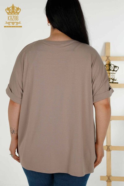 Bluză de damă cu ridicata din nurcă cu model de frunze - 79322 | KAZEE - Thumbnail
