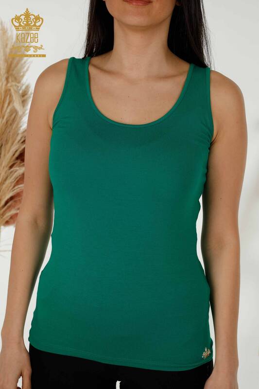 Bluză de damă cu ridicata fără mâneci de bază verde - 79262 | KAZEE