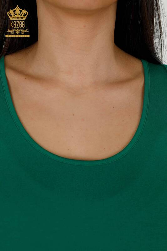 Bluză de damă cu ridicata fără mâneci de bază verde - 79262 | KAZEE