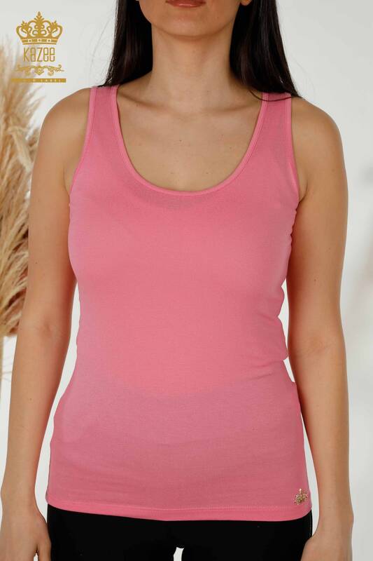 Bluză de damă cu ridicata fără mâneci de bază roz - 79262 | KAZEE