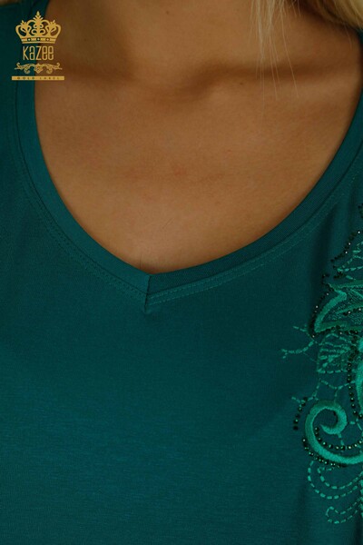 Bluză de damă cu ridicata Frunze cu model verde - 79090 | KAZEE - Thumbnail