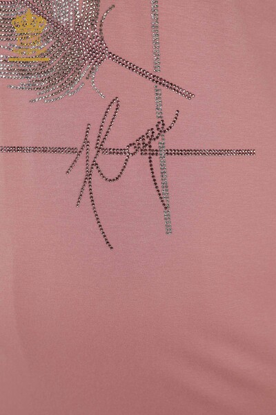 Bluză de damă cu ridicata Frunze cu model Dusty Rose - 78878 | KAZEE - 5