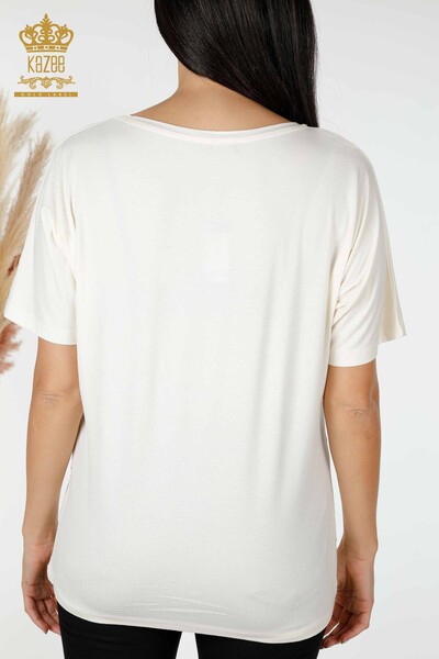 Bluză de damă cu ridicata cu dungi cu model floral Ecru - 78894 | KAZEE - Thumbnail