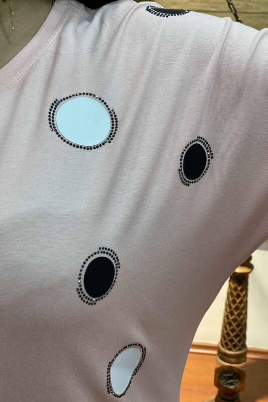 Bluză de damă cu ridicata cu inel cu model cu piatră de cristal brodate - 77192 | Kazee