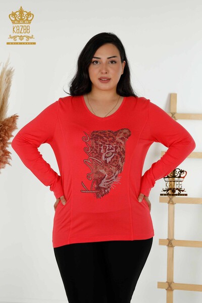 Bluză de damă cu ridicata Floare de rodie cu model leopard - 79040 | KAZEE - Thumbnail