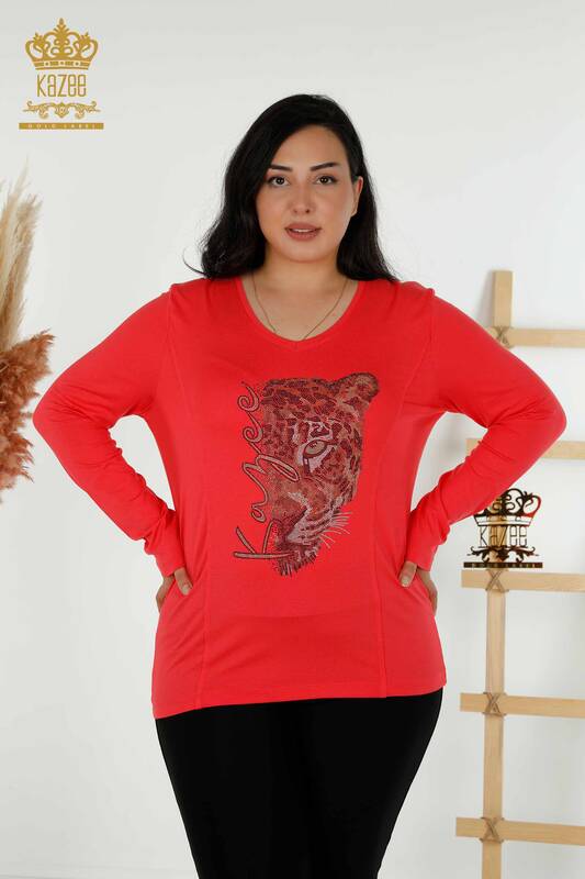 Bluză de damă cu ridicata Floare de rodie cu model leopard - 79040 | KAZEE