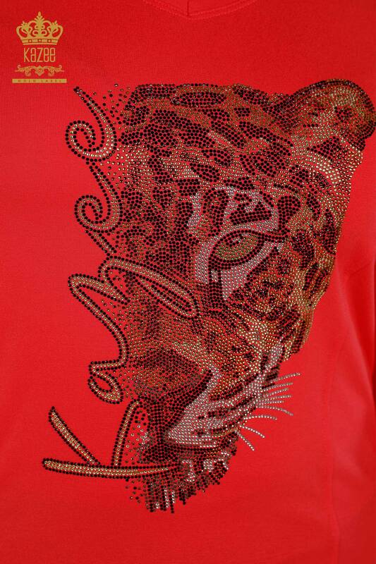 Bluză de damă cu ridicata Floare de rodie cu model leopard - 79040 | KAZEE