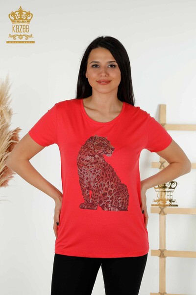 Bluză de damă cu ridicata cu model leopard Coral - 78942 | KAZEE - Thumbnail