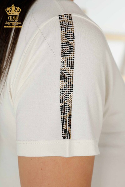 Bluză de damă cu ridicata cu model leopard Ecru - 78942 | KAZEE - Thumbnail