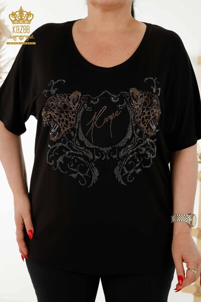Bluză de damă cu ridicata cu model leopard negru - 77648 | KAZEE - Thumbnail