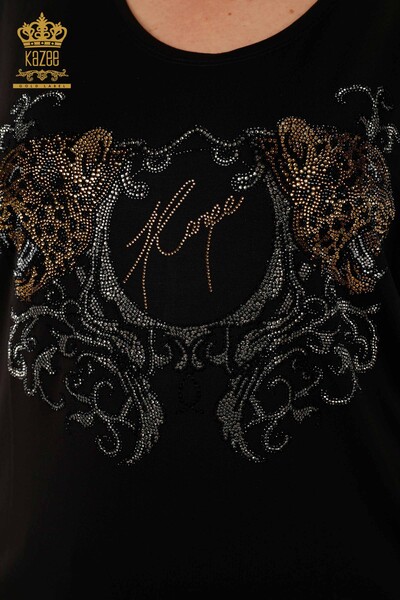 Bluză de damă cu ridicata cu model leopard negru - 77648 | KAZEE - Thumbnail
