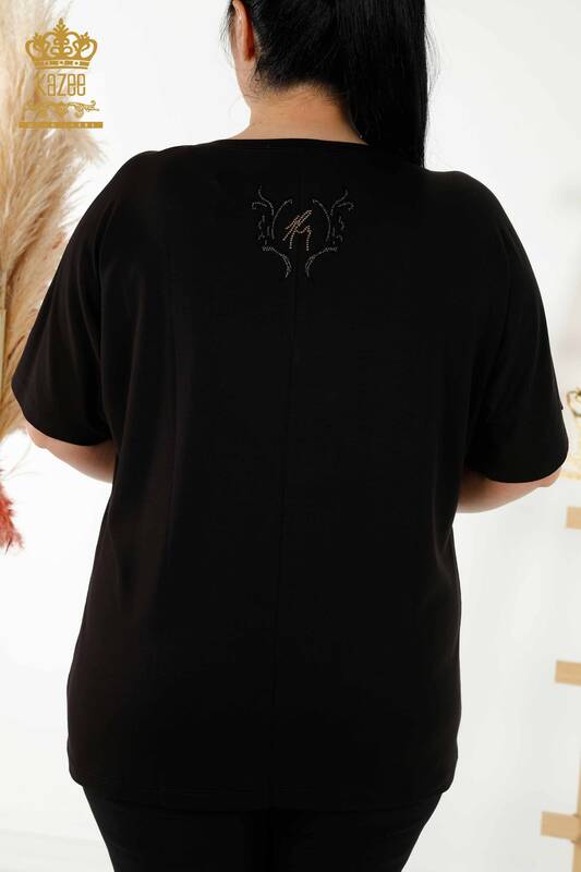 Bluză de damă cu ridicata cu model leopard negru - 77648 | KAZEE