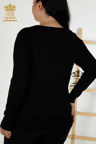 Bluză de damă cu ridicata cu model leopard negru - 79040 | KAZEE - Thumbnail