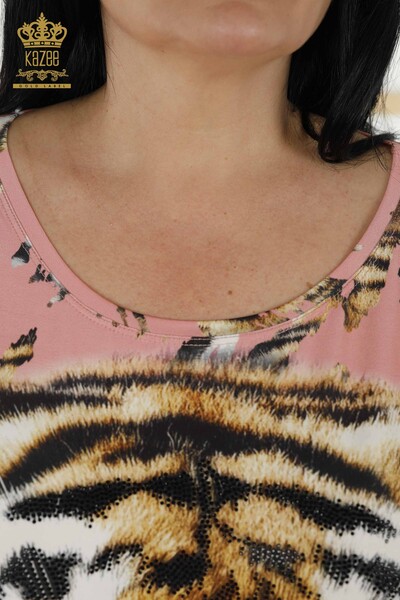 Bluză de damă cu ridicata cu model leopard Dusty Rose - 77748 | KAZEE - Thumbnail