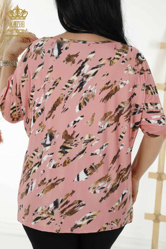 Bluză de damă cu ridicata cu model leopard Dusty Rose - 77748 | KAZEE