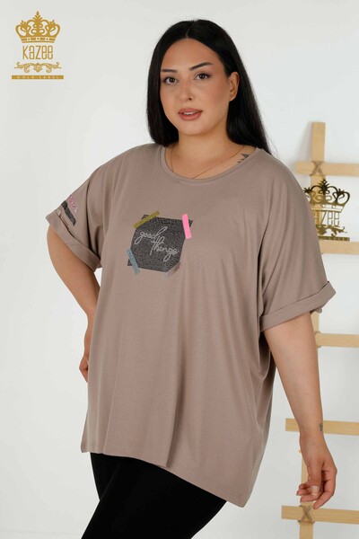 Bluză cu mânecă scurtă pentru femei din nurcă - 79323 | KAZEE - Thumbnail