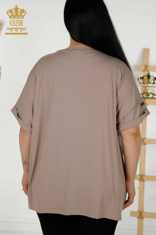 Bluză cu mânecă scurtă pentru femei din nurcă - 79323 | KAZEE
