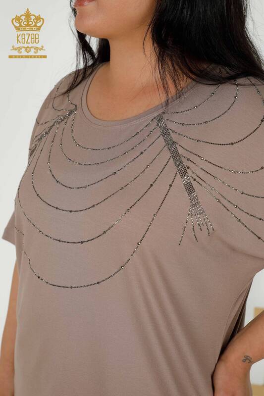 Bluză cu mânecă scurtă pentru femei din nurcă - 79334 | KAZEE