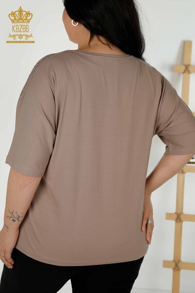 Bluză cu mânecă scurtă pentru femei din nurcă - 79334 | KAZEE - Thumbnail