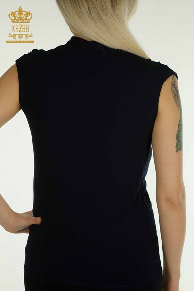 Bluză de damă cu ridicata cu mânecă zero bleumarin - 79312 | KAZEE - Thumbnail