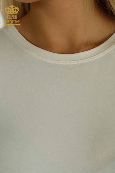Bluză de damă cu ridicata cu mărgele cu piatră brodata Ecru - 79199 | KAZEE - Thumbnail