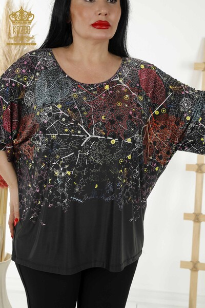 Bluză de damă cu ridicata cu model mixt negru - 12063 | KAZEE - Thumbnail