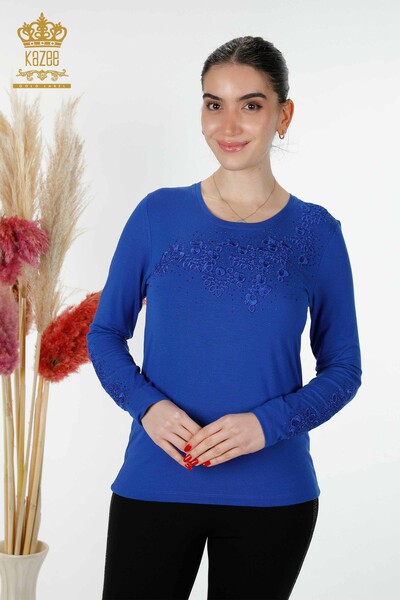 Bluză de damă cu ridicata Saks cu modele de flori - 79010 | KAZEE - Thumbnail
