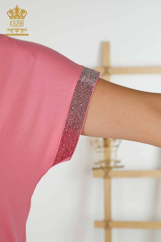 Bluză de damă cu ridicata Frunze cu model roz - 78878 | KAZEE