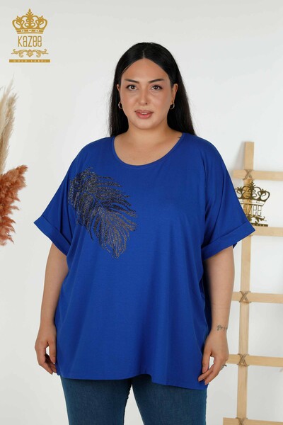 Bluză de damă cu ridicata Frunze cu model Saks - 79322 | KAZEE - Thumbnail